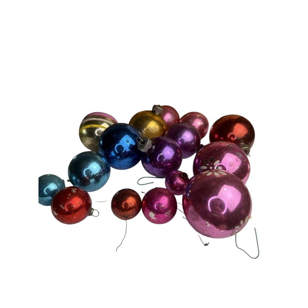 LOT - Vintage Fantasia Brand Rainbow Multicolor Glass Tree Ornaments Small Large